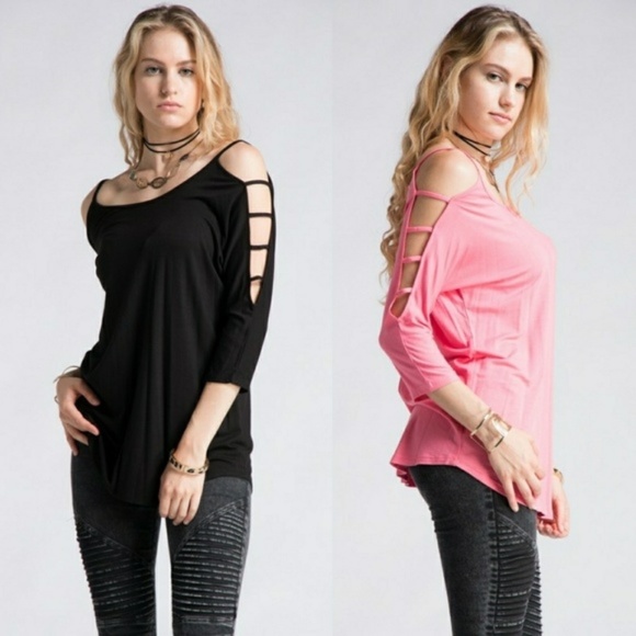4 Love and Fun Tops - ✄🏷Cut-Out Sleeve Jersey Top, Available in Black